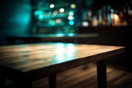 Empty wooden table and Coffee shop blur background with bokeh image.の素材