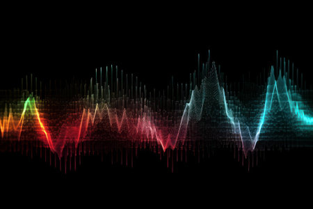 Abstract colorful sound waveform on black background. Music equalizer.の素材