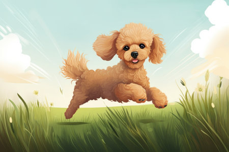 Cute dog jumping in the grass. Illustration for your designの素材
