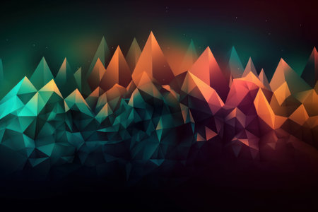 Abstract polygonal background with mountains and lights. Colourful styleの素材