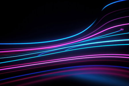 Abstract background with blue and pink neon light lines on a black backgroundの素材