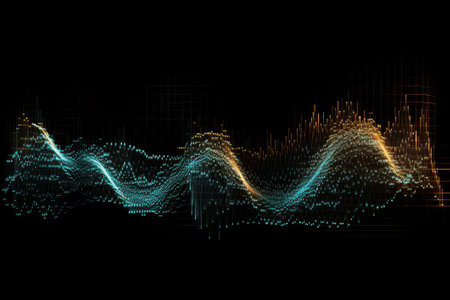 abstract background with a sound wave in the form of a binary codeの素材