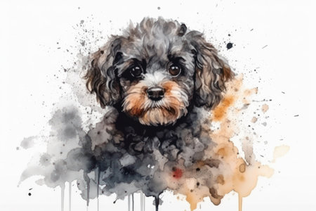 Watercolor painting of a black and white Dachshund dogの素材