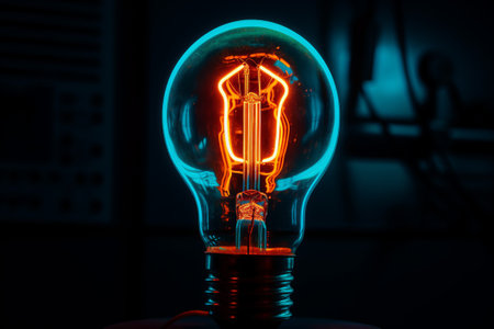 Close up of a glowing electric light bulb, concept of idea and creativityの素材