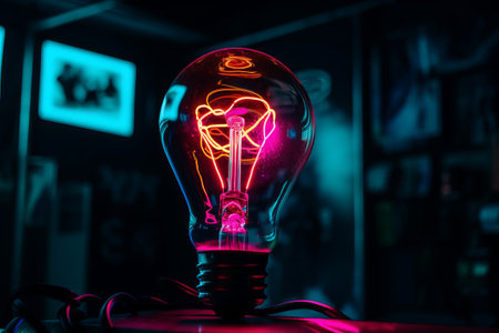 Light bulb glowing in the dark, concept of idea and creativity.の素材