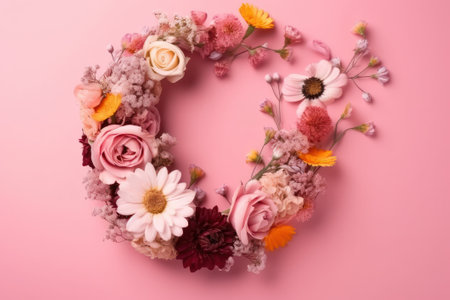 wreath of flowers on pink background, valentine's dayの素材