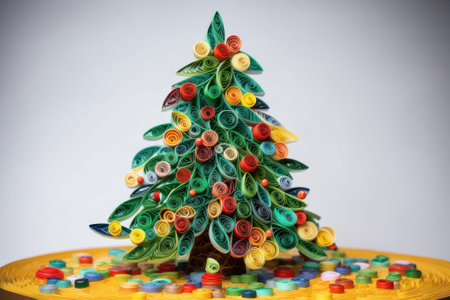 Christmas tree made of multicolored plasticine on a white backgroundの素材