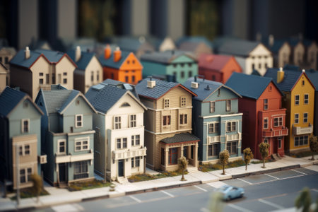 Miniature model of the city with colorful houses. Selective focus.の素材