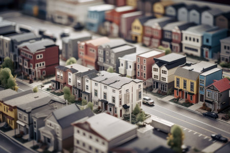 Miniature city with houses, roads and buildings. 3d renderingの素材