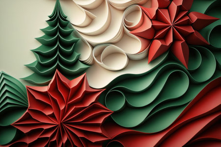 Abstract Christmas tree made of paper. 3D render illustration.の素材