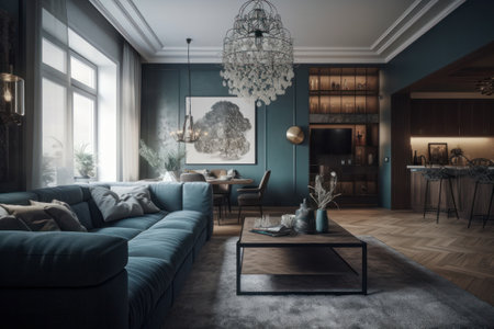 Luxury living room interior design. 3d render concept.の素材