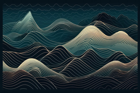 Abstract background with mountains and lines. Digital illustration.の素材