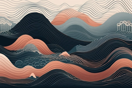 Abstract background with waves and clouds. Digital illustration.の素材