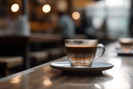 Coffee cup on the table in coffee shop, stock photoの素材
