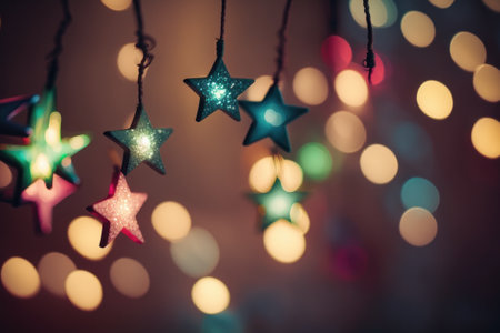 Colorful christmas lights on bokeh background, vintage styleの素材
