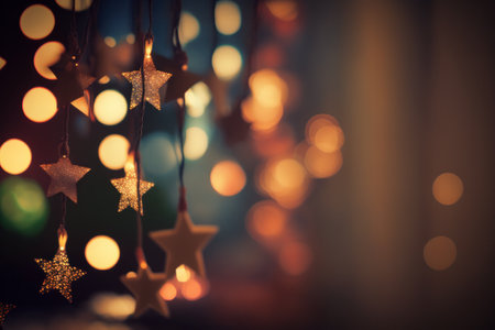 Christmas decoration background with bokeh defocused lights and stars.の素材