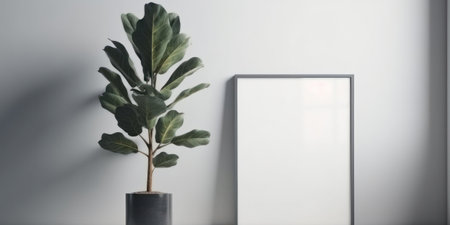 Ficus tree in vase on white wall background. Modern interior design.の素材