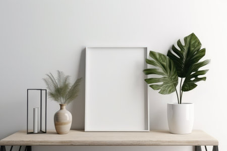 Mock up poster frame in interior background, 3D render illustrationの素材