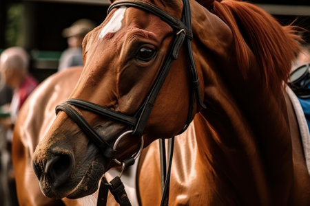 Close-up of a horse in a racecourse. Horse portraitの素材