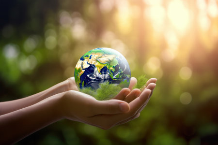 Globe in human hands, save the planet, environment concept.の素材