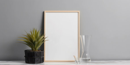 Mock up poster frame in interior background. 3d render.の素材