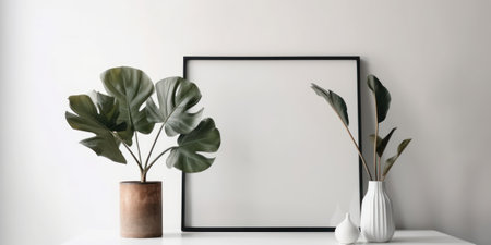 Mock up poster frame in modern interior background, 3d renderの素材