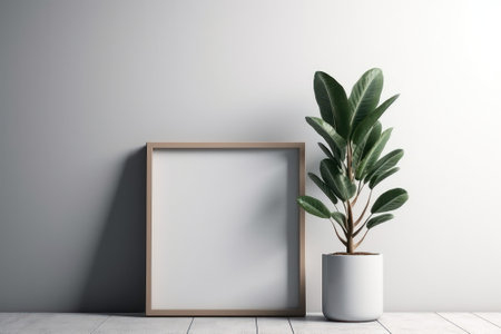 Blank picture frame mock up in interior background, 3D renderingの素材