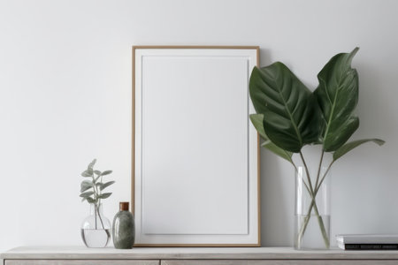 Mock up poster frame in interior background, Scandinavian style, 3d renderの素材