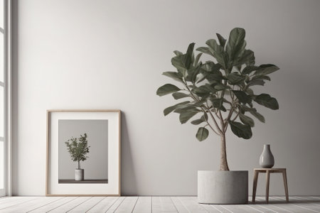 Interior with plant in vase and picture frame, 3d renderの素材