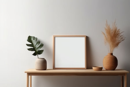 Mockup poster frame in interior background, 3d render illustrationの素材