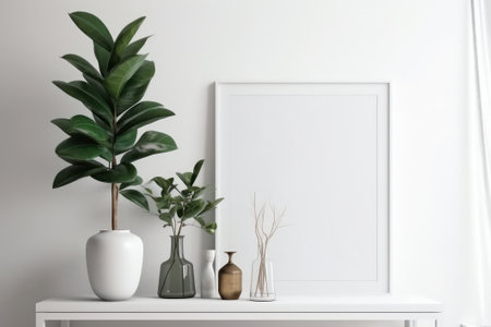 Mockup poster frame in interior background, 3d render illustrationの素材