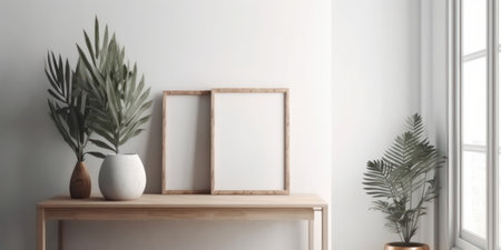 Mock up frame in modern living room interior design. 3D renderingの素材