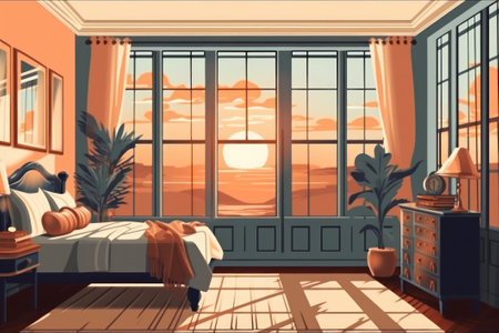 Bedroom interior. Bedroom in a classic style. Digital illustration.の素材