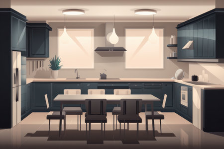 Kitchen interior design. 3D rendering, 3D illustration.の素材