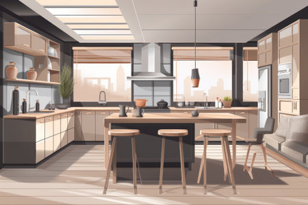 Interior of modern kitchen. 3d illustration. Interior design.の素材