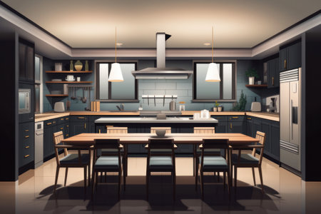 Kitchen interior design. 3D rendering. 3D illustration.の素材