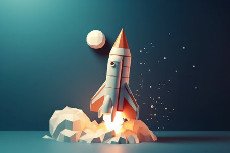 Rocket launch in space. 3D Rendering, 3D illustrationの素材
