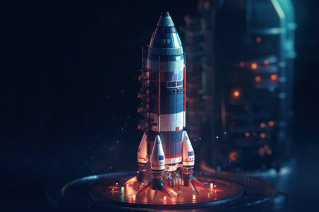 Space shuttle on a dark background. 3d rendering toned imageの素材