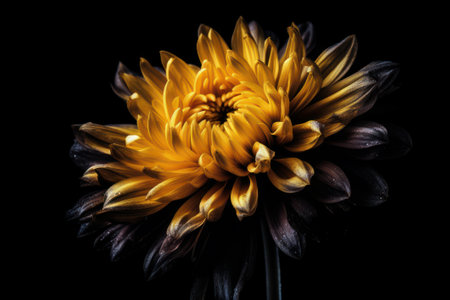 Yellow chrysanthemum on a black background close-upの素材