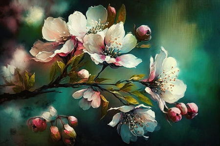 Watercolor painting of cherry blossom flowers. Spring blossom.の素材