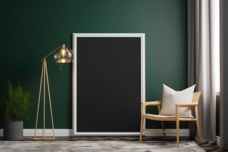 Interior of living room with blackboard and chair. 3d illustrationの素材