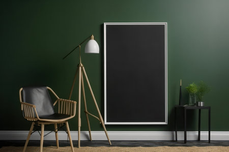 Mock up poster frame in the interior background, Green wall, 3D Illustrationの素材