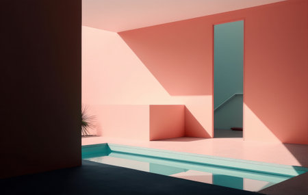 Interior of a modern room with a swimming pool. 3d renderingの素材