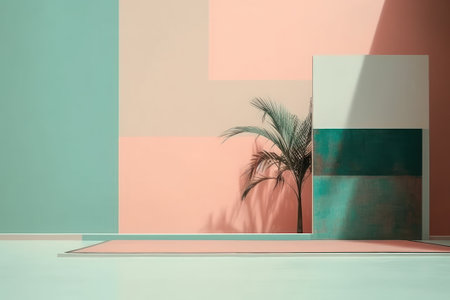 3d rendering of minimalistic interior design. Podium for show productの素材