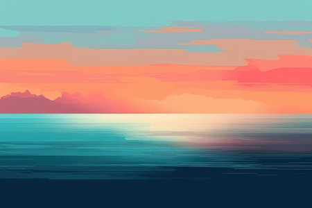 Beautiful sunset over the sea. Colourful background. digital illustration.の素材