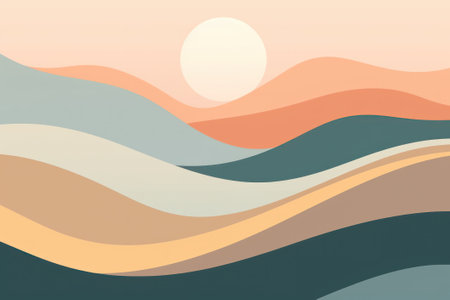 abstract background with waves and sun in pastel colours, digital illustrationの素材