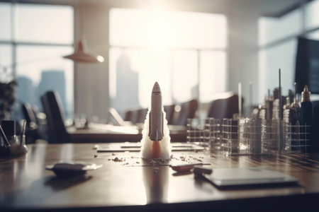 Startup business concept with rocket on the table. 3d renderingの素材