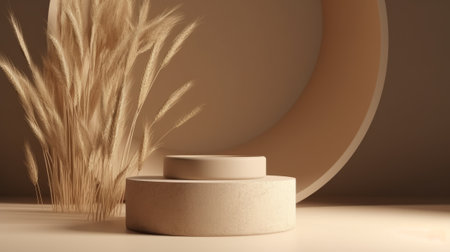 3d render of podium for product display with pampas grassの素材