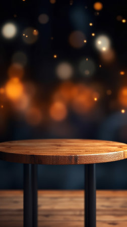 Wooden table in front of abstract blurred background. Mock up, 3D Renderingの素材