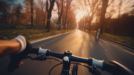 Cyclist riding a bicycle on the road. Blurred motion.の素材